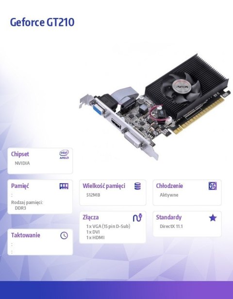 AFOX Karta graficzna GeForce GT 210 512MB DDR3 DVI HDMI VGA LP V2