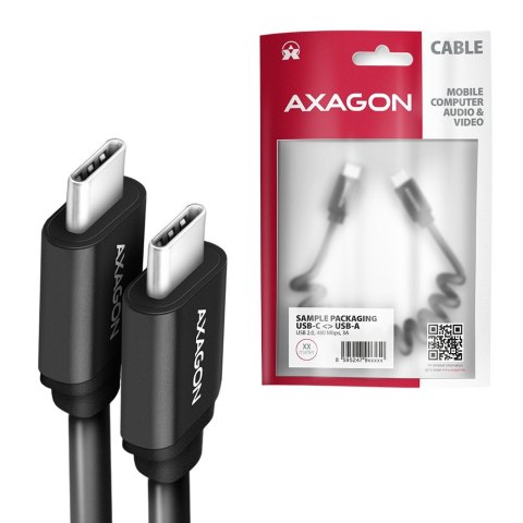 AXAGON BUCM-CM20TB Kabel Twister USB-C - USB-C, 1.1m USB2.0 3A ALU, czarny