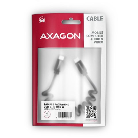 AXAGON BUCM-CM20TB Kabel Twister USB-C - USB-C, 1.1m USB2.0 3A ALU, czarny