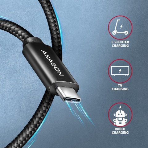 AXAGON BUCM2-CM20AB Kabel USB-C - USB-C, 2.0m 5A charging, ALU, 240W PD, oplot, USB2.0, czarny