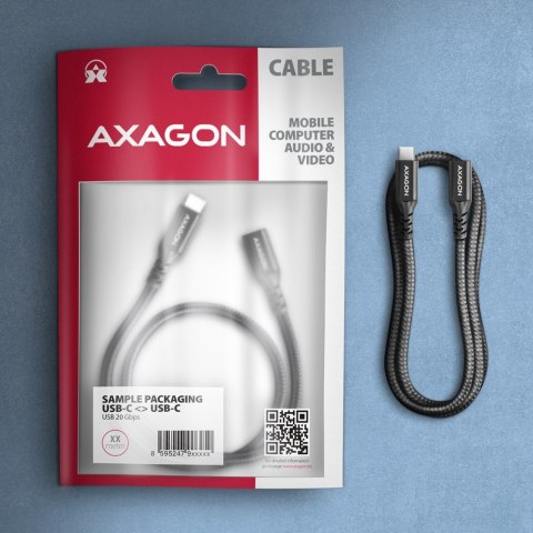 AXAGON Kabel przedłużacz BUCM32-CF10AB Gen2 USB-C - USB-C, 1m, 5A, 20Gbps, PD 240W, oplot, czarny