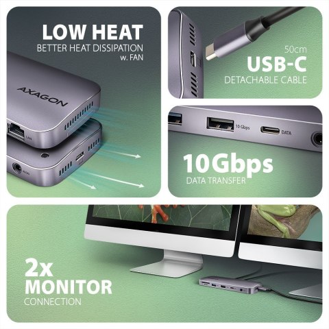 AXAGON HMC-12GM2 Wieloportowy hub USB 12in1 + M.2 NVMe/SATA pozycja, 10Gbps, 3x USB-A, USB-C, HDMI 4K/60Hz, DP 4K/60Hz, GLAN, SD/microS