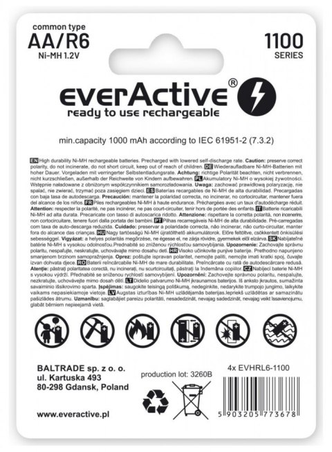 EverActive Akumulatory R6/AA 1100 mAH, blister 4 SZT. INFINITY LINE, technologia ready to use