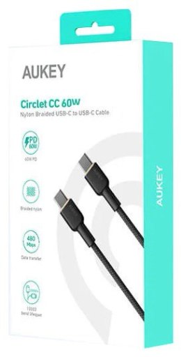 AUKEY CB-NCC1 nylonowy kabel USB C - USB C | 1m | 3A | 60W PD | 20V