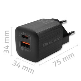 Qoltec Ładowarka sieciowa 35W GaN ULTRA | 5-20V | 2.25-3A | 1 x USB typeC PD | 1 x USB | Czarna