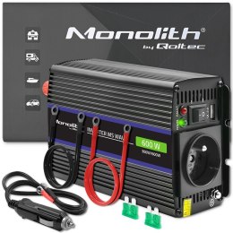 Qoltec Przetwornica napięcia Monolith 600 MS Wave | 12V na 230V | 300/600W | USB