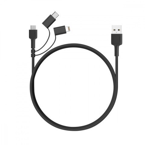 AUKEY CB-BAL5 3w1 kabel micro USB | USB-C | Lightning | 1.2m nylonowy oplot czarny