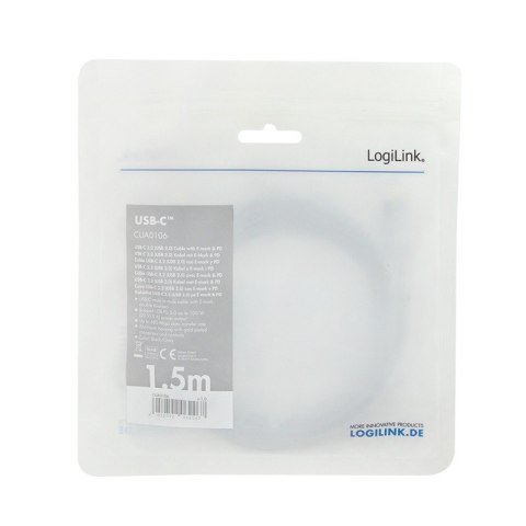 LogiLink Kabel USB-C M/M, PD, aluminiowy 1.5m