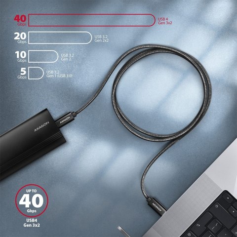 AXAGON BUCM432-CM10AB Kabel USB-C - USB-C, USB4 Gen 3x2 1m, PD 100W, 8K HD, ALU, oplot Czarny
