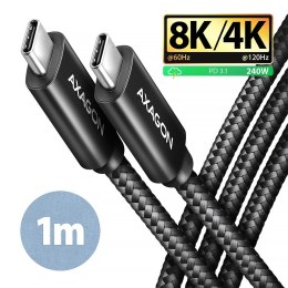 AXAGON BUCM4X-CM10AB Kabel USB-C - USB-C, USB4 Gen 3x2 1m, PD 240W, 8K HD, ALU, oplot Czarny