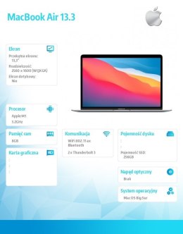 Apple MacBook Air 13,3 cali: M1 8/7, 8GB, 256GB - Gwiezdna szarość