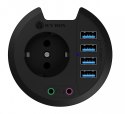 IcyBox Hub biurkowy IB-HUB1430 80 mm, 4x USB 3.0 Type-A, Audio in /out, kontakt 220V