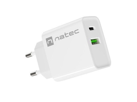 Natec Ładowarka sieciowa Ribera 1x USB-A + 1x USB-C 20W Biała