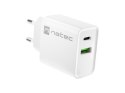 Natec Ładowarka sieciowa Ribera 1x USB-A + 1x USB-C 20W Biała