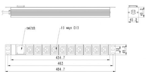 Gembird Listwa zasilająca rack PDU 10xC13 1U 16A C19 2m