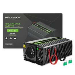 Przetwornica napięcia Qoltec Monolith | 300W | 600W | 12V na 230V | Czysty Sinus