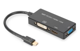 Kabel adapter DIGITUS 3w1 mini DisplayPort 4K 30Hz/1080p 60Hz miniDP/HDMI(UHD)+DVI-I+VGA(FHD) M/Ż 0,2m