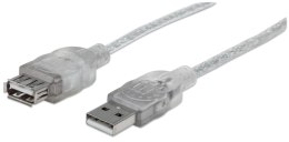 Kabel USB Manhattan USB 2.0 A-A M/F, 3m, srebrny