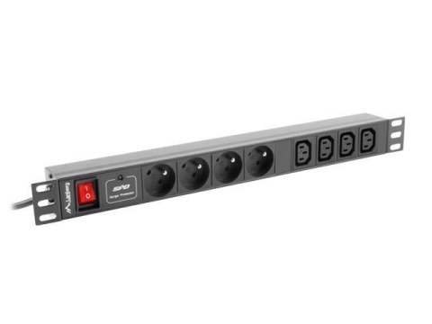 Listwa zasilająca Lanberg do RACK 1U 16A PDU 4x PL + 4x IEC C13 2m czarna