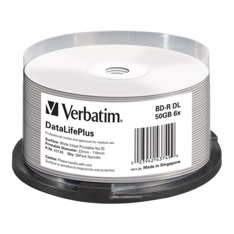 Płyty BD-R DL Verbatim 50GB 6x Wide Printable - No ID Brand (spindle 25)