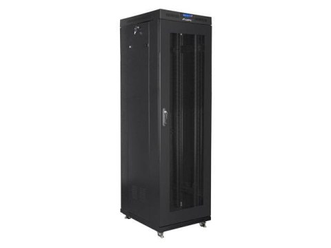 Szafa instalacyjna Rack stojąca 19" 42U 600x800 czarna drzwi perforowane LCD Lanberg (flat pack)