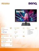 Benq Monitor 32 cale PD3205U LED 5ms/4K/20:1/HDMI/ czarny