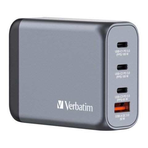 Ładowarka sieciowa Verbatim GaN GNC-100 3xUSB-C PD (2x100W+65W) 1xUSB-A QC 3.0