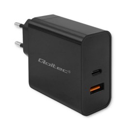 Qoltec Ładowarka Super Quick PD | 1xUSB-C | 1xUSB | 65W | 5-20V | 1.5-3.25A | Czarna