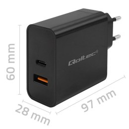 Qoltec Ładowarka Super Quick PD | 1xUSB-C | 1xUSB | 65W | 5-20V | 1.5-3.25A | Czarna