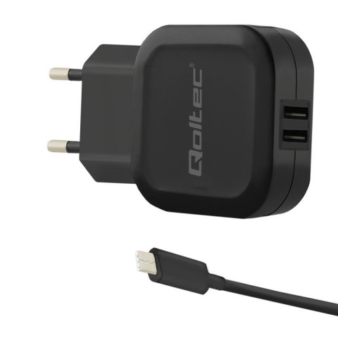 Ładowarka sieciowa Qoltec 17W 5V 3,4A 2xUSB + kabel USB type-C