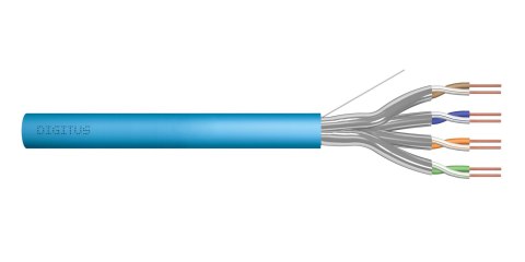 Kabel teleinformatyczny instalacyjny DIGITUS kat.6A, U/FTP, Dca, drut, AWG 23/1, LSOH, 100m, niebieski, ofoliowany