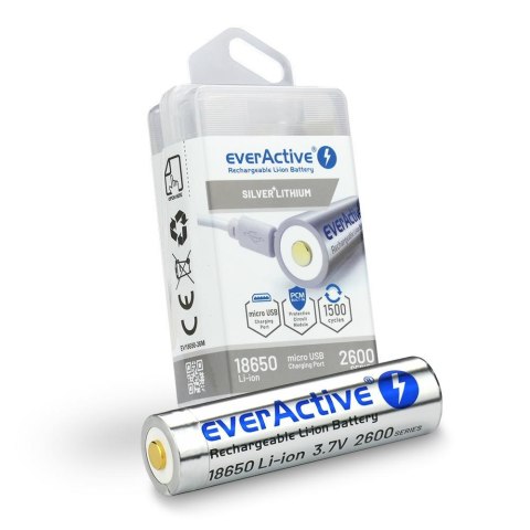 Akumulatorek 18650 everActive 3,7V Li-ion 2600mAh micro USB z zabezpieczeniem BOX