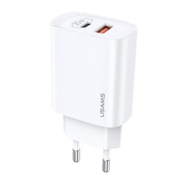 Ładowarka sieciowa Usams T35 20W 1xUSB-C + 1xUSB PD 3.0 QC 3.0 bez kabla - biała