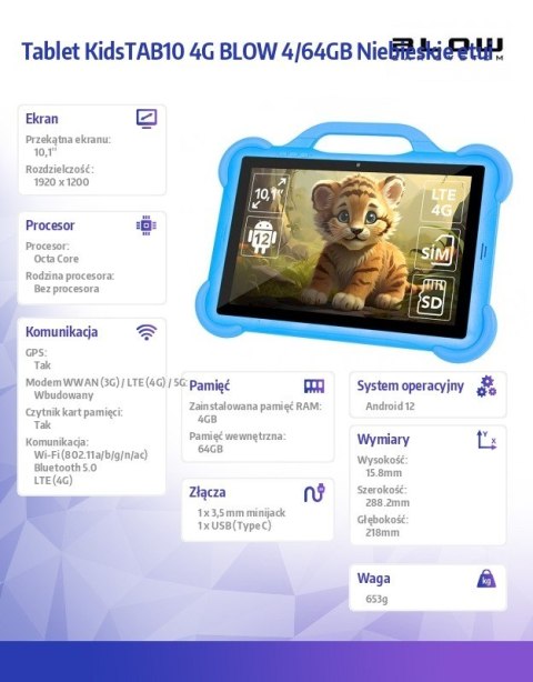 BLOW Tablet KidsTAB10 4G BLOW 4/64GB Niebieskie etui