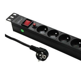 Qoltec Listwa zasilająca do RACK 19cali | 1U | 6A | PDU | 6xSCHUKO | 2m