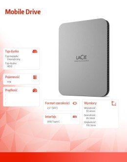 LaCie Dysk przenośny 1TB USB-C STLP1000400