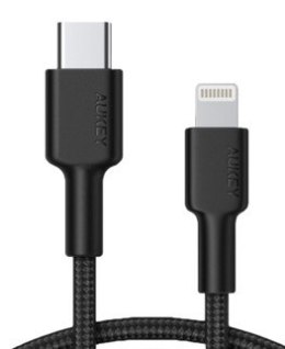 AUKEY CB-CL02 Black nylonowy kabel Lightning-USB C | USB Power Delivery USB-PD | 1.2m | certyfikat MFi Apple