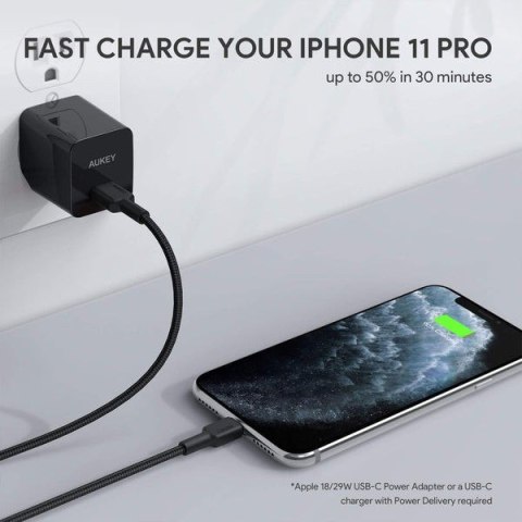 AUKEY CB-CL03 kabel Lightning - USB-C 2m MFi Apple USB-PD nylonowy oplot czarny
