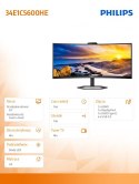 Philips Monitor 34 cale 34E1C5600HE VA HDMI DP USB-C HAS Kamera Głośniki