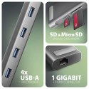 AXAGON HMC-10HLS Wieloportowy hub USB 5Gbps 4x USB-A, HDMI 4K/60Hz, RJ-45, SD/microSD, PD 100W, 25cm USB-C kabel