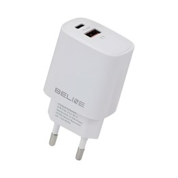 Ładowarka sieciowa Beline 20W 1xUSB-C + 1xUSB PD 3.0 QC 3.0 bez kabla - biała