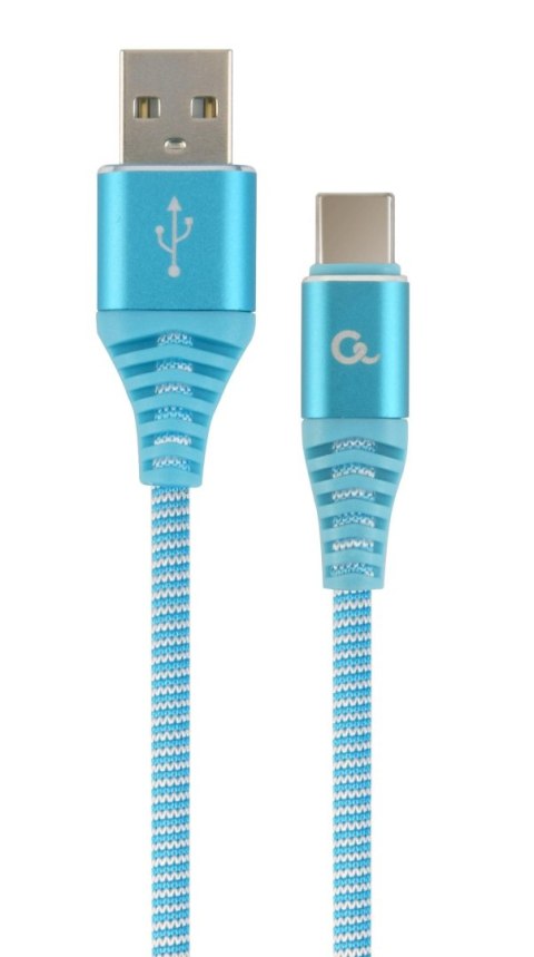 Kabel USB 2.0 - typ C(AM/CM) oplot tekstylny 2m turkusowo-biały Gembird