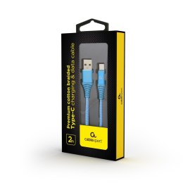 Kabel USB 2.0 - typ C(AM/CM) oplot tekstylny 2m turkusowo-biały Gembird