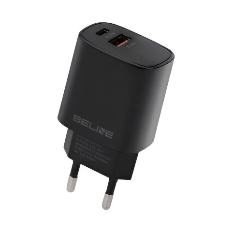 Ładowarka sieciowa Beline 30W 1xUSB-C + 1xUSB GaN PD 3.0 QC 3.0 bez kabla - czarna