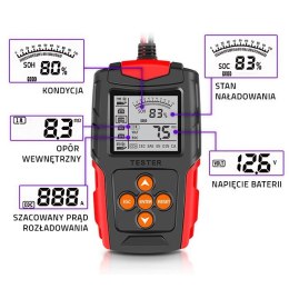 Qoltec Cyfrowy tester akumulatora z wyświetlaczem LCD | 12V | 24V | 3Ah-200Ah