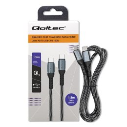 Qoltec Kabel USB 2.0 typ C | USB 2.0 typ C 100W | QC 3.0| PD | 1.5m | Czarny