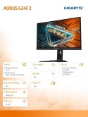 Gigabyte Monitor 23.8 cala AORUS G24F 2 1ms/12MLN:1/GAMING/HDMI