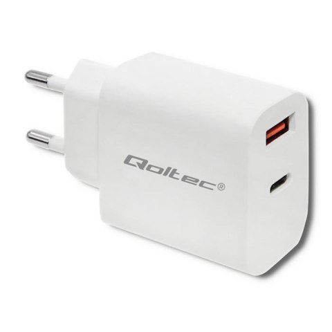 Ładowarka sieciowa Qoltec 18W | 5-12V | 1.5-3A | USB typ C PD | USB QC 3.0 | Biała