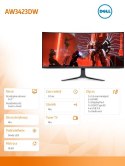 Dell Monitor Alienware AW3423DW 34.1 cali Curved NVIDIA G-Sync Ultimate 175Hz OLED QHD (3440x1440) /21:9/DP/2xHDMI/5xUSB 3.2/3Y AES&P