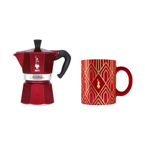 Bialetti - Deco Glamour - Moka Express 3tz Czerwona + Kubek